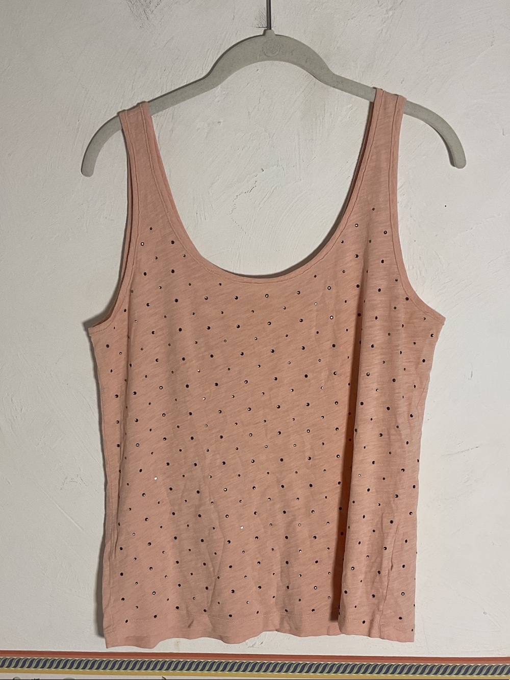 J. Crew Blush Pink Rhinestone Studded Cotton Tank Top Size M
